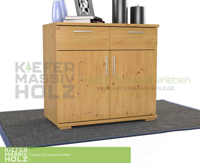 Nobis Kommode Massivholz aus 100% Bio Kiefer | 2-Türig mit 2 Schubladen für stilvolles Wohnen
