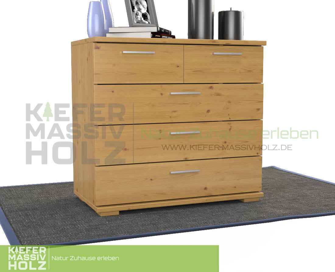 Nobis Kommode 100% Bio Kiefer | Sideboard mit 5 Schubladen aus massivem Holz