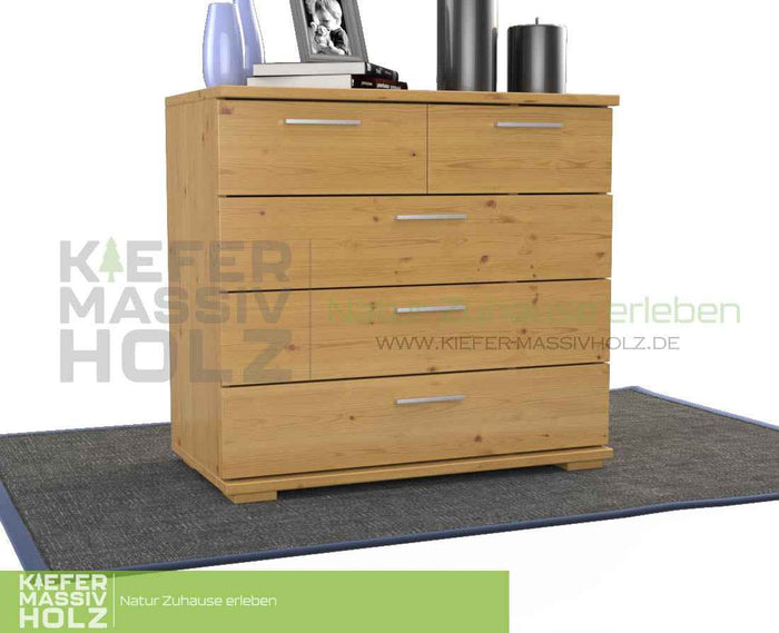 Nobis Kommode 100% Bio Kiefer | Sideboard mit 5 Schubladen aus massivem Holz