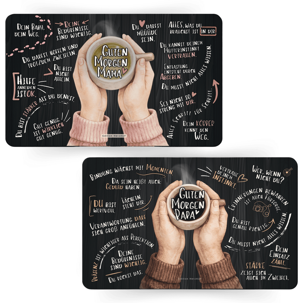 Frühstücksbrettchen Set „Guten Morgen Mama und Papa“ – Ein liebevolles Geschenk für frischgebackene Eltern