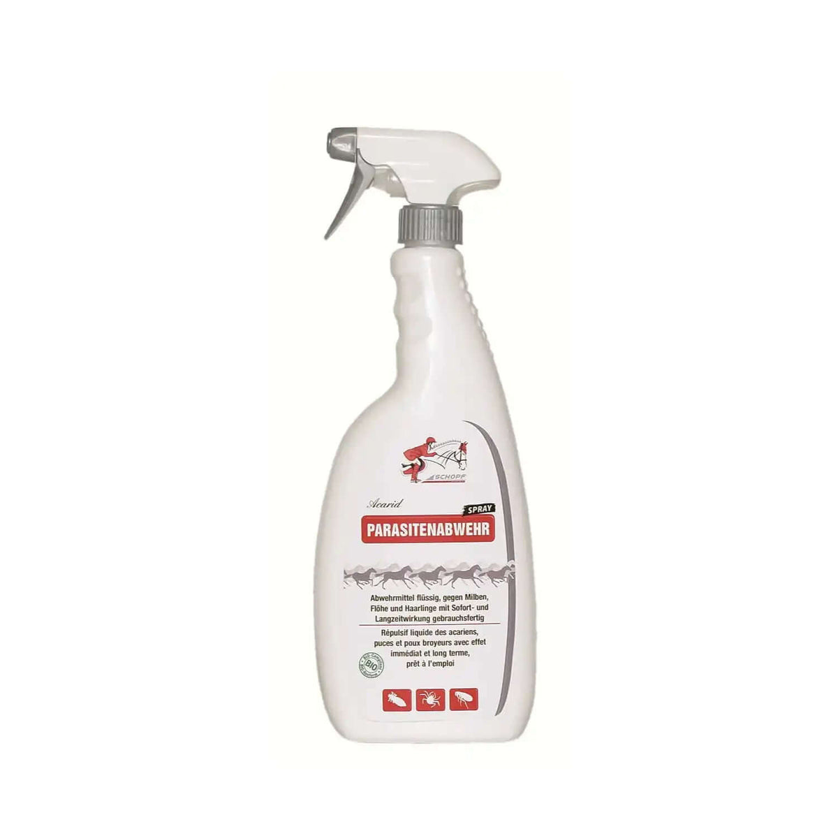 Schopf Riders Acarid Parasitenabwehr 1000 ml - Mit Geraniol Gegen Milben Flöhe - Sofortige Langzeitwirkung. Dieses Produkt bietet zuverlässigen Schutz für Tiere mit sofortiger und langanhaltender Wirkung gegen Parasiten wie Milben, Flöhe und Haarlinge.