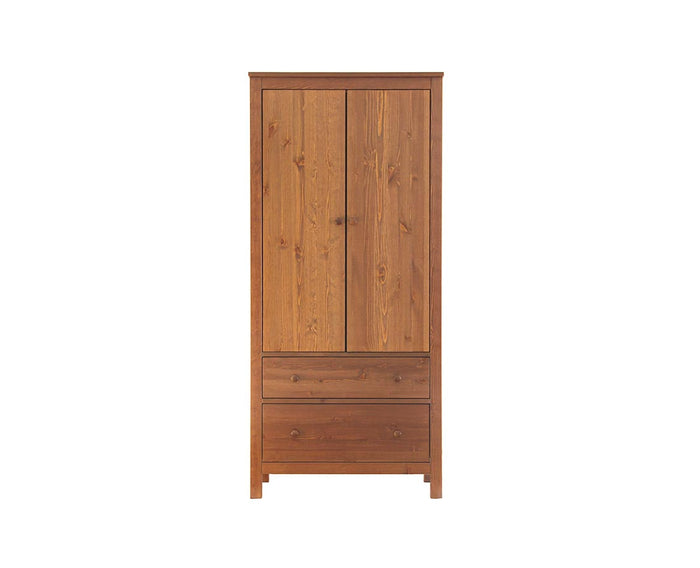Kleiderschrank aus Bio Kiefer – Premium Line mit 2 Türen, 2 Schubladen & 3 Regalen