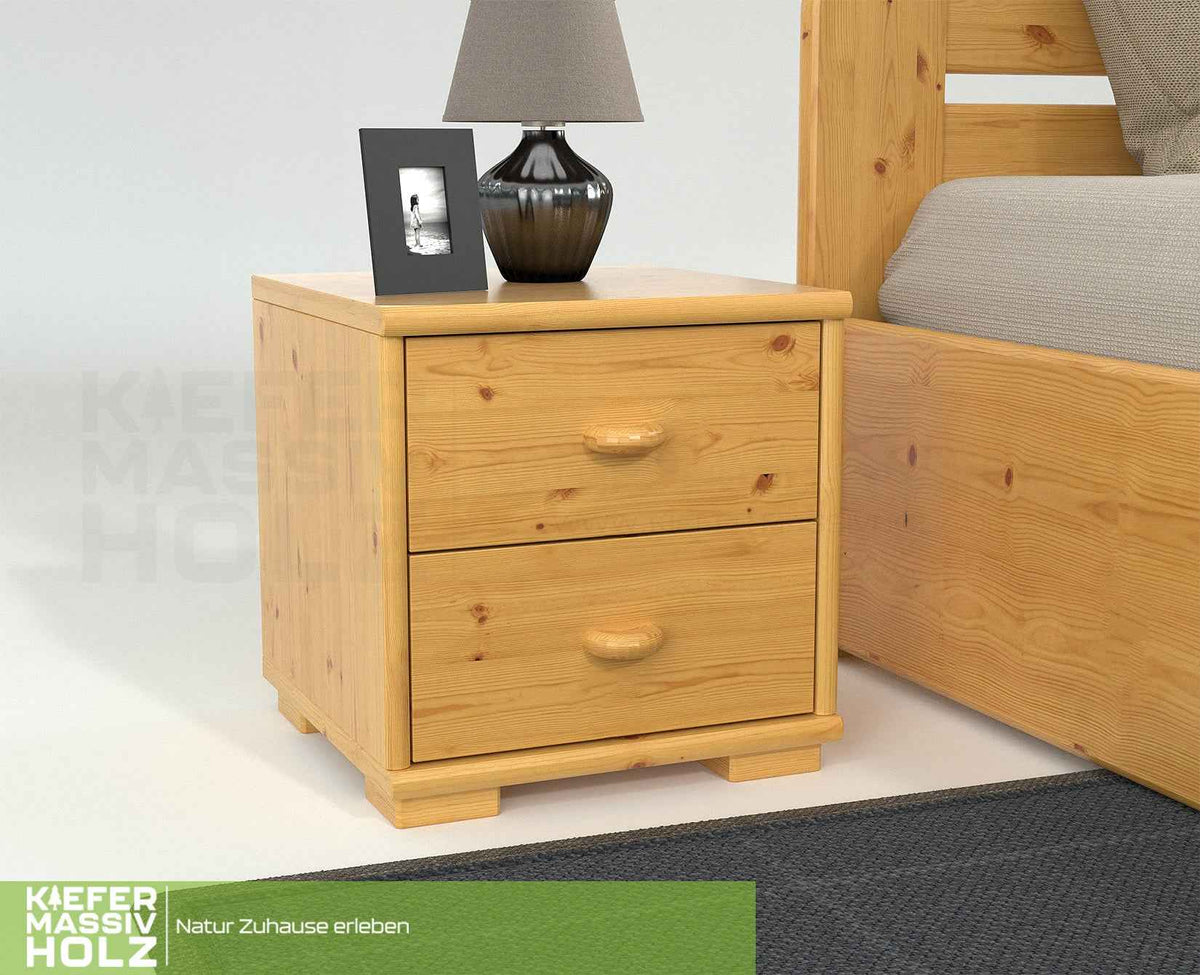 Vanessa Kiefer Nachttisch 100% Bio Kiefer mit 2 Schubladen – Massivholz Nachtschrank