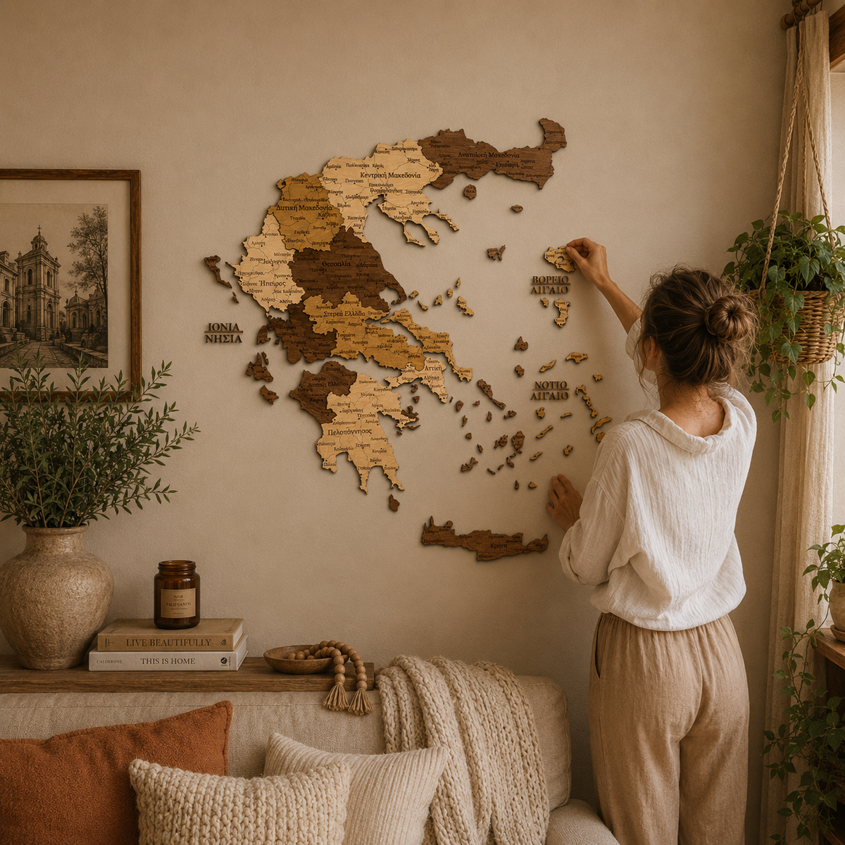 🇬🇷 Greece 3D Wooden Map