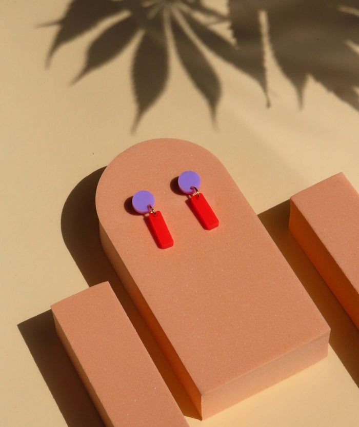 Mini Sticks Statement Ohrringe - flieder feuerrot
