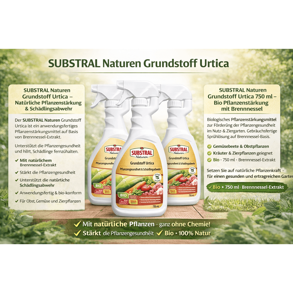 SUBSTRAL® Naturen® Grundstoff Urtica Spray 4in1: Insektizide, Fungizide 3 Stück