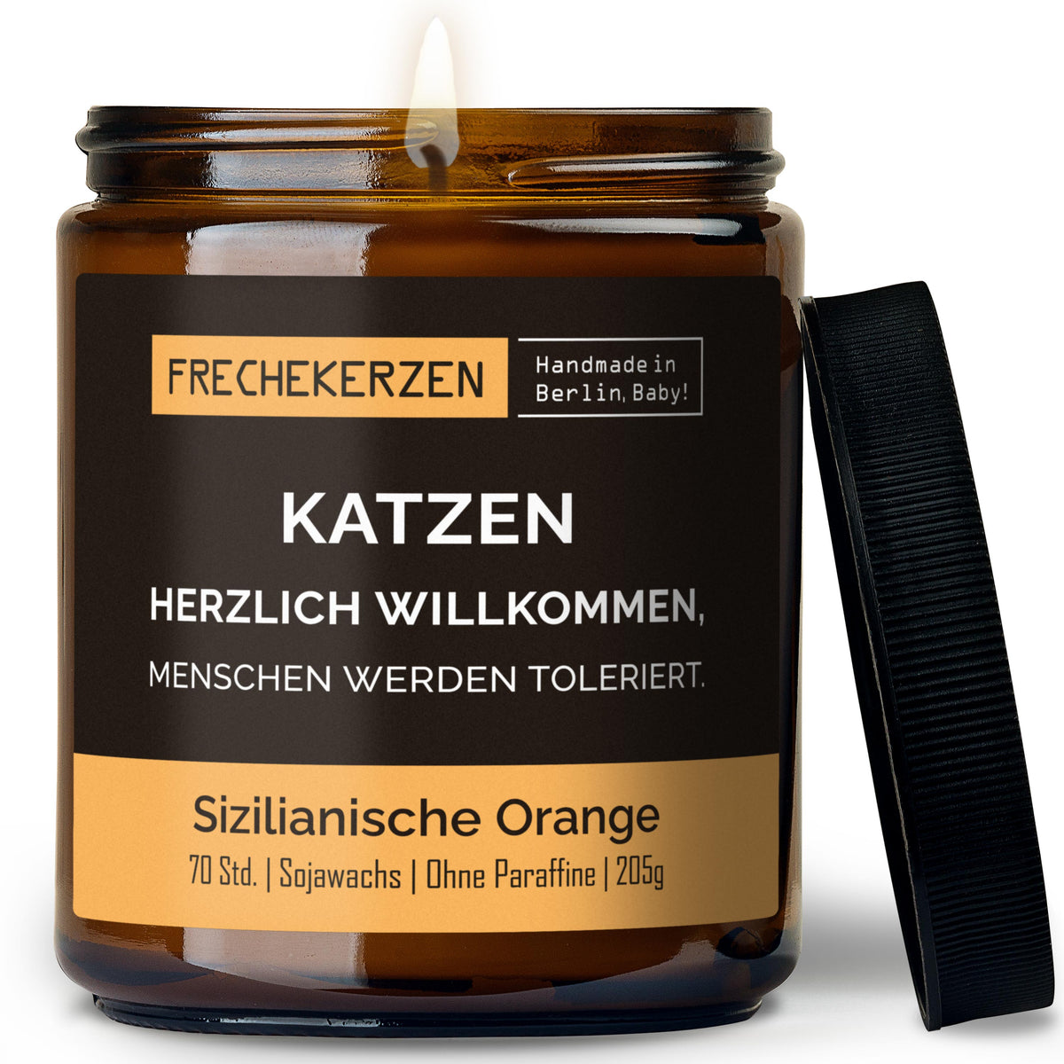 Kerze mit Spruch | katzen herzlich willkommen, menschen werden toleriert.