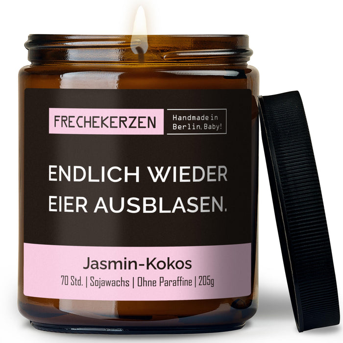 Duftkerze mit Spruch | endlich wieder eier ausblasen.