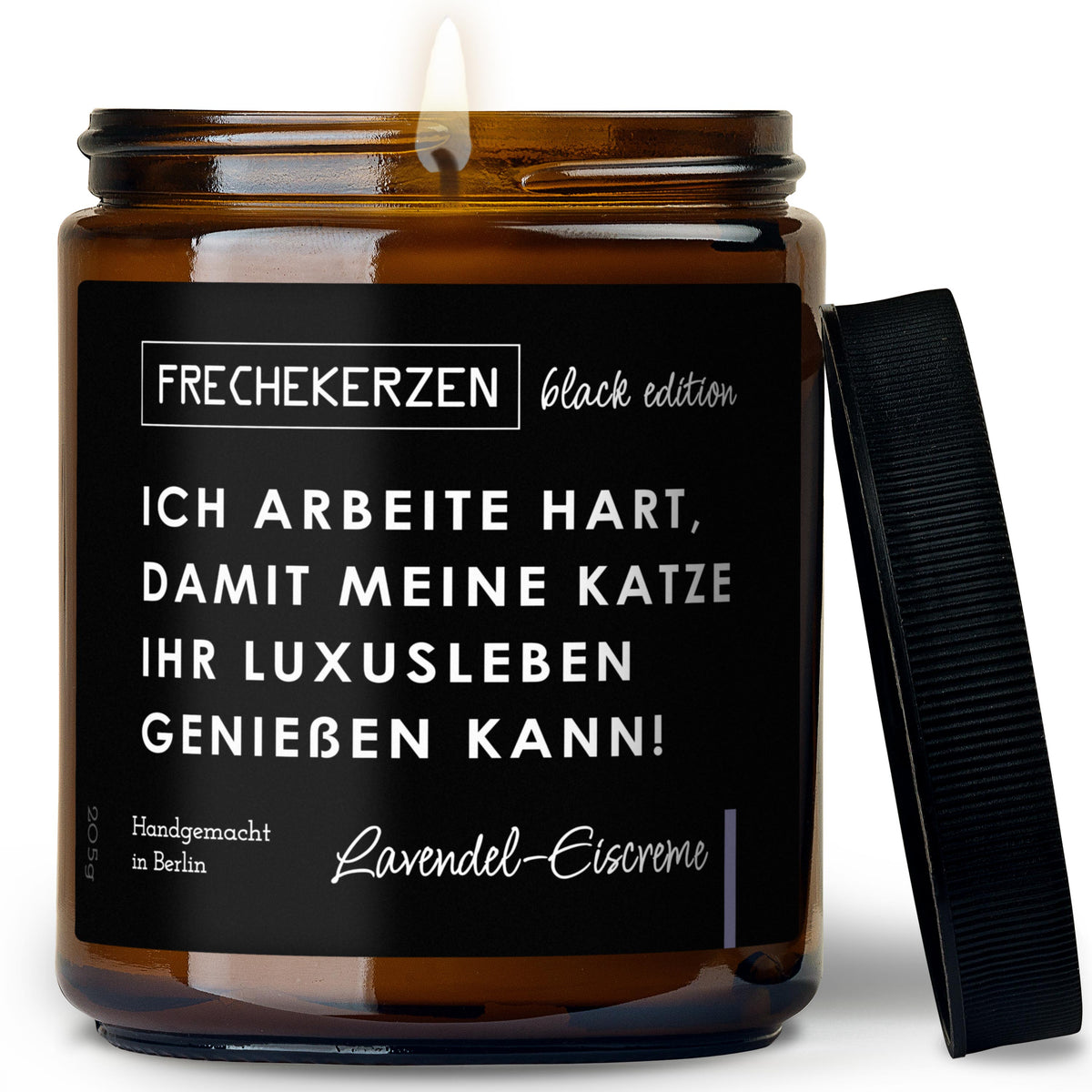 Kerze mit Spruch | ich arbeite hart, damit meine katze ihr luxusleben genießen kann!